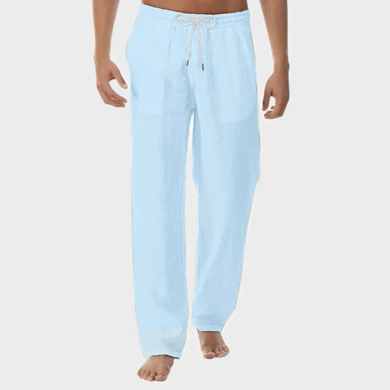  Men's Cotton Linen Long Pants - L blue