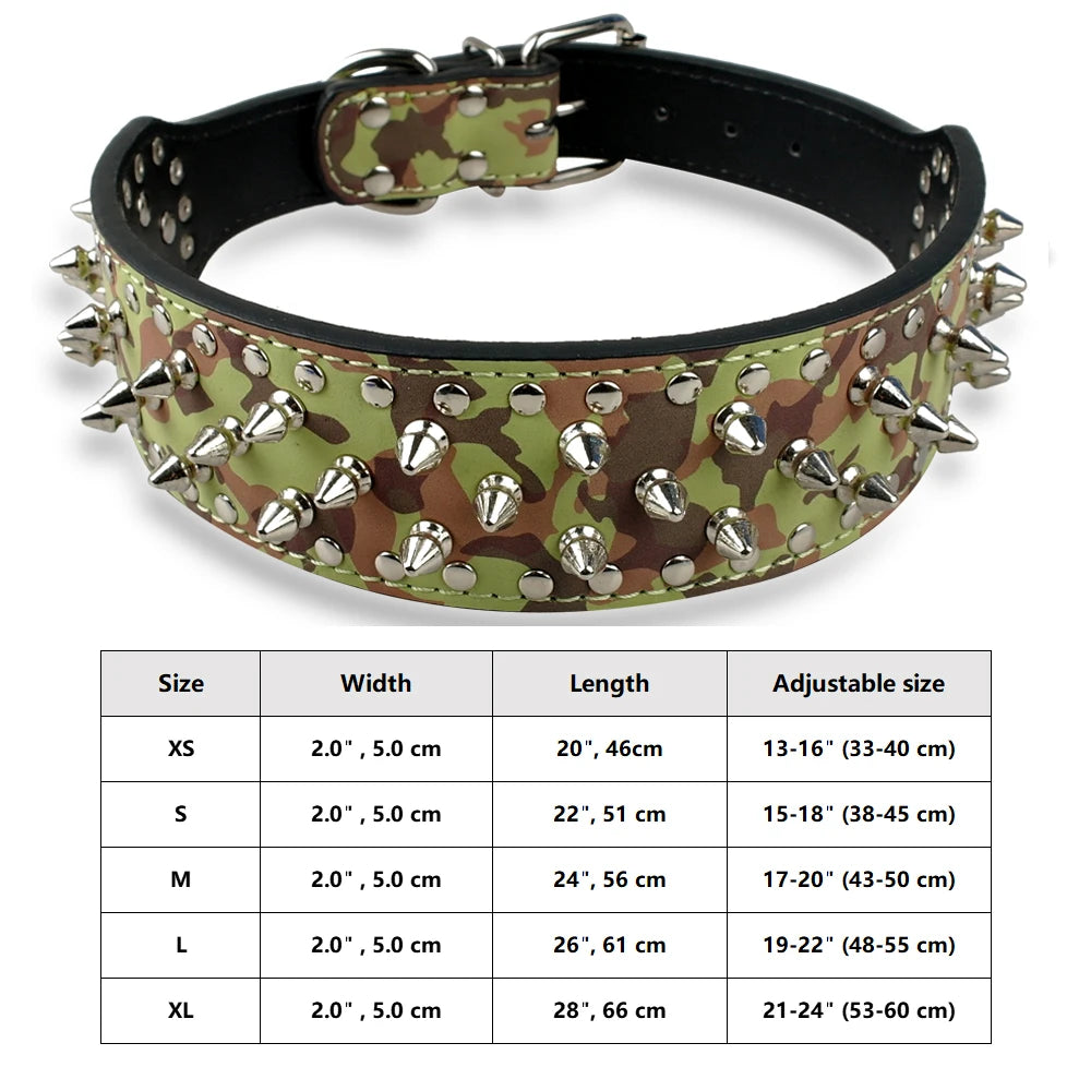 Spiked Studded Leather Dog Collar - 8measurements 