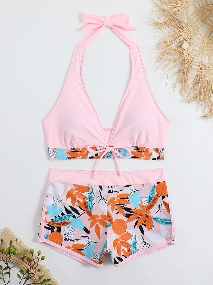 Women’s Halter Bikini Set | High Waist Printed Swimwear