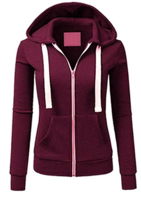 Maroon hoodie with white zipper on a white background