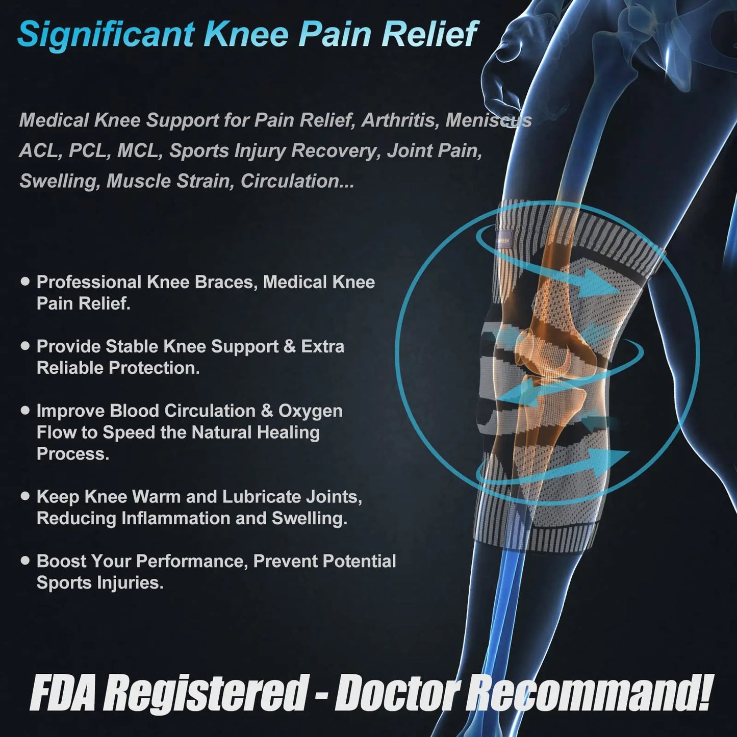 NEENCA compression knee brace sleeve for pain relief, meniscus tear, ACL, arthritis, and joint injury recovery pain relief
