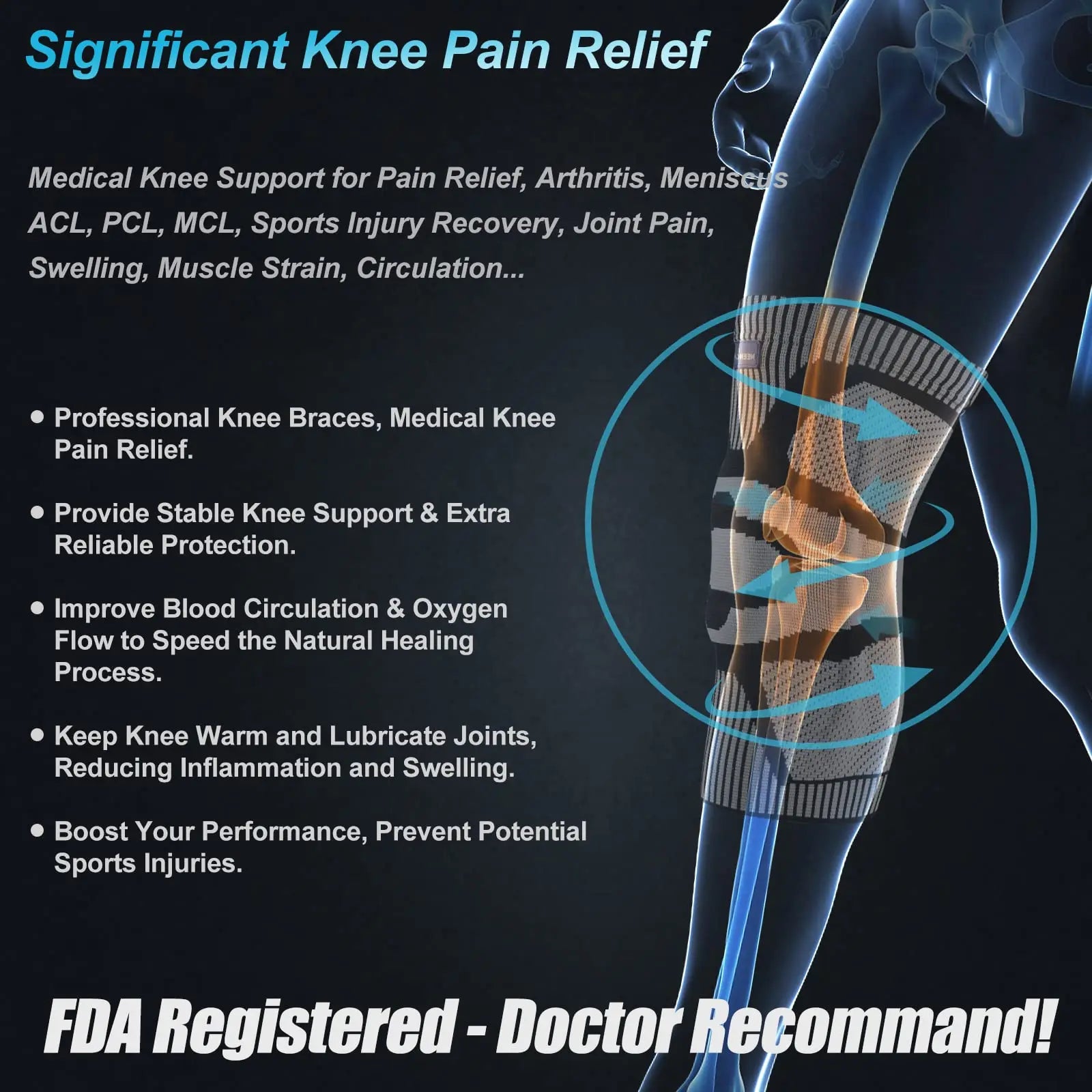 NEENCA compression knee brace sleeve for pain relief, meniscus tear, ACL, arthritis, and joint injury recovery pain relief