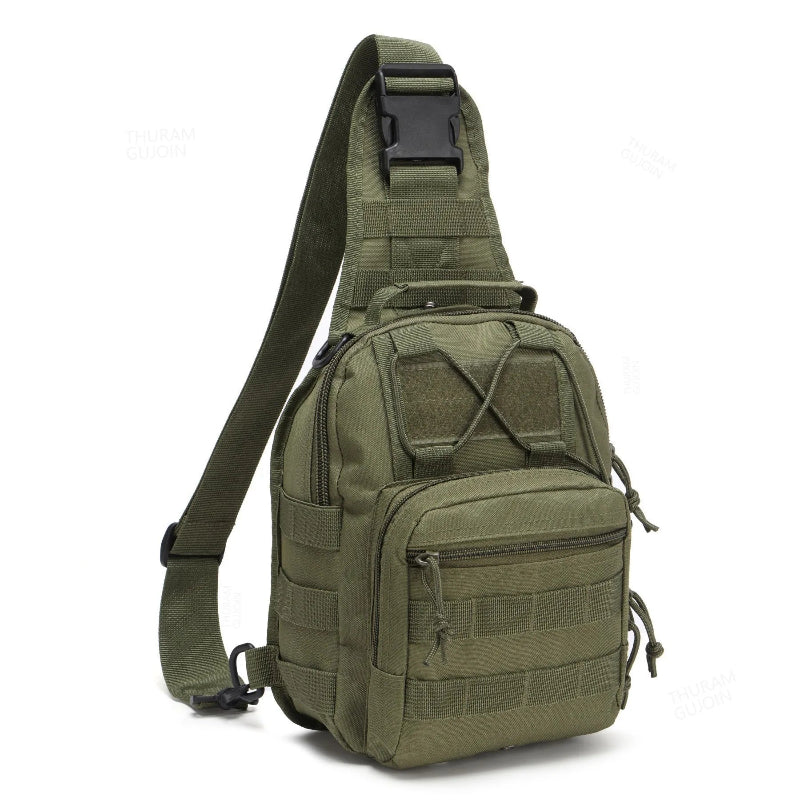 Green tactical sling bag on a white background
