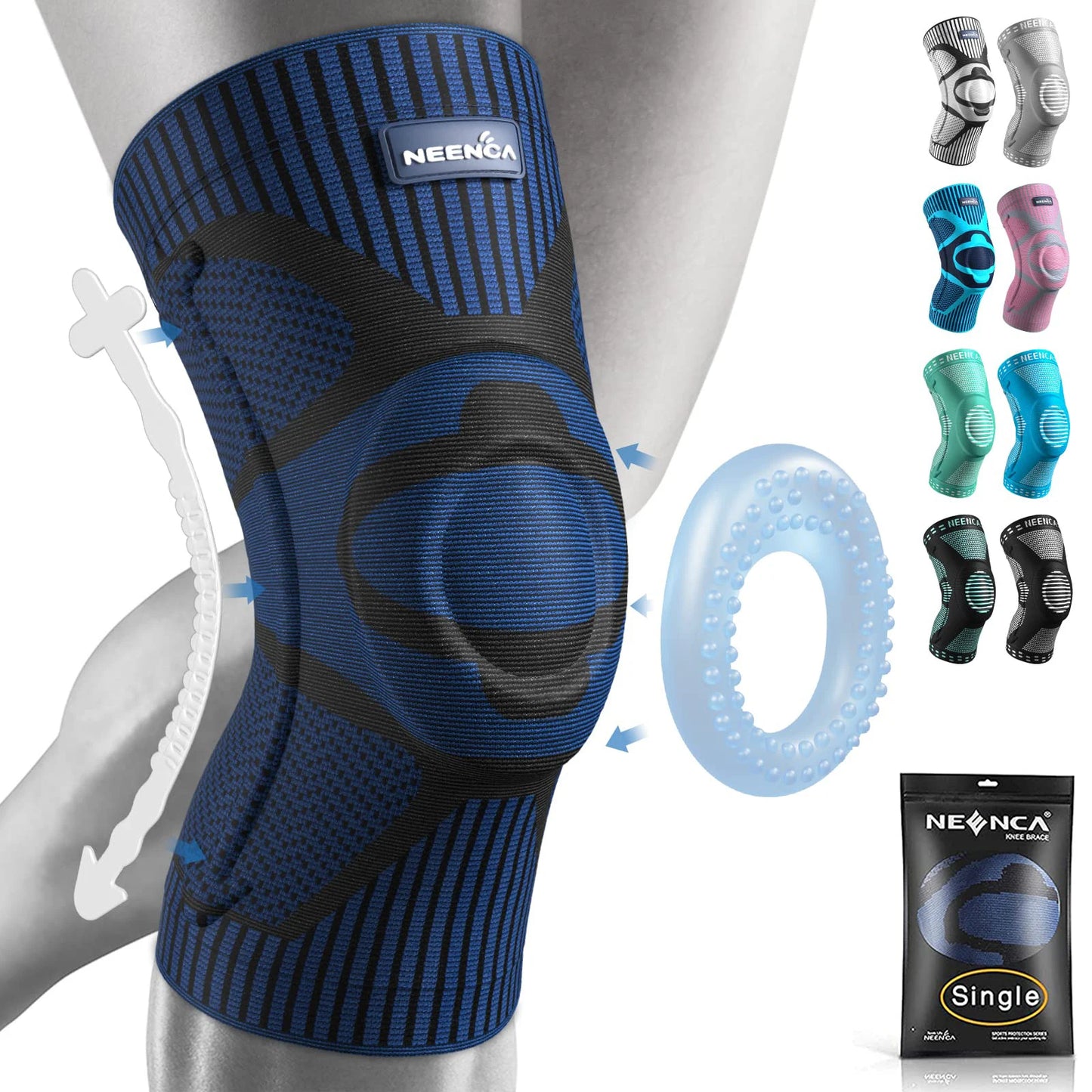 NEENCA compression knee brace sleeve for pain relief, meniscus tear, ACL, arthritis, and joint injury recovery dark blue
