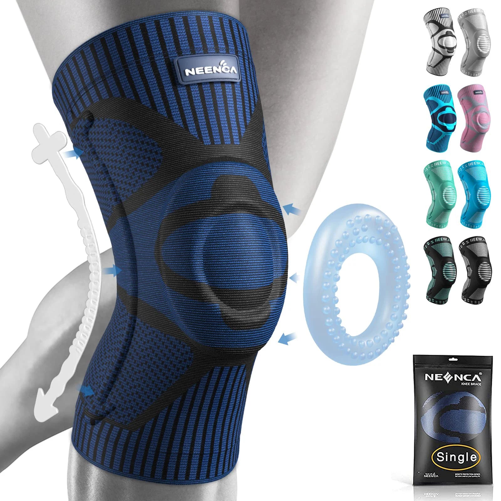 NEENCA compression knee brace sleeve for pain relief, meniscus tear, ACL, arthritis, and joint injury recovery dark blue