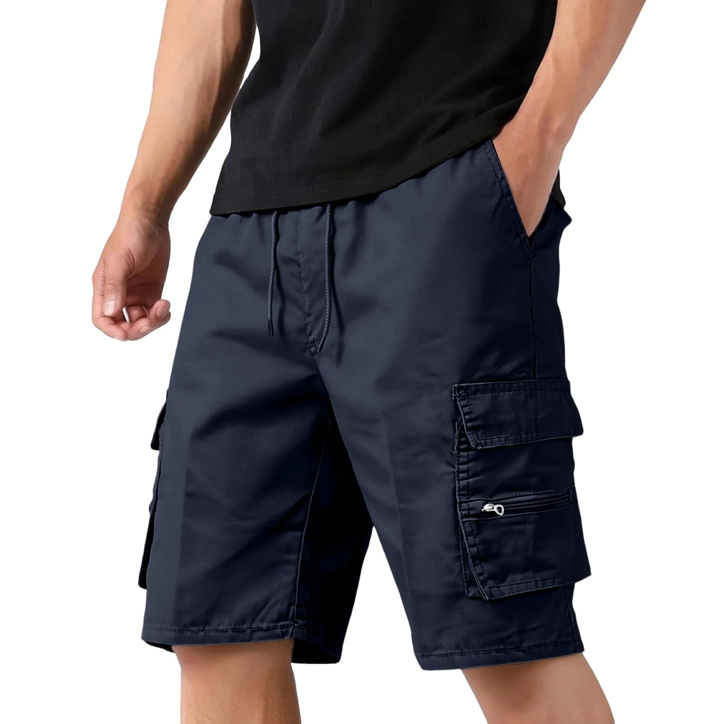 Men'S Casual Cargo Shorts Multi-Pocket Loose Fit Drawstring Waist Summer Outdoor Hiking Shorts Solid Camouflage Color Quick Dry