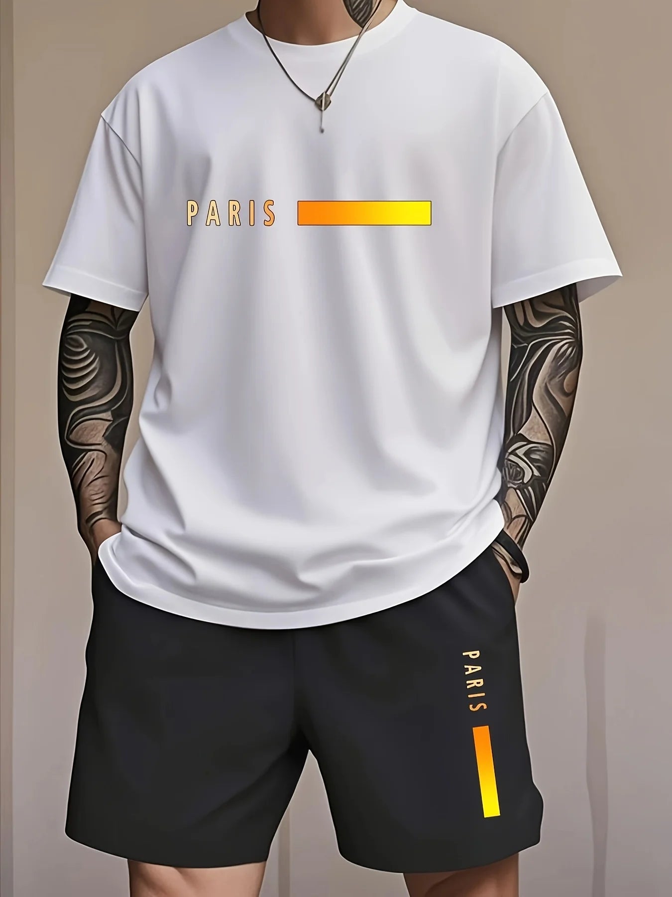 New Summer Men's Casual T-Shirt and Shorts Two-Piece Set Relaxed Fit Men's Short-Sleeve Breathable Athletic Set Two-Piece Set