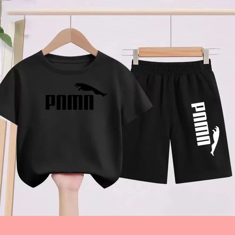 Summer 2 Piece Set 3-12 Age Children T-Shirt Letters Casual Short Sleeve+Shorts Boy Girl Comfortable Breathable Sportswear