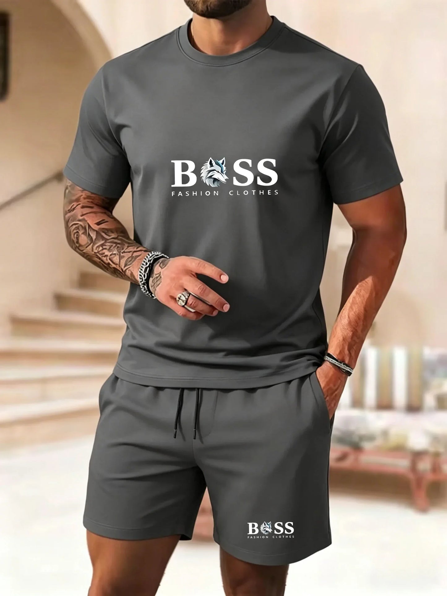 Men's two-piece sportswear short sleeved T-shirt and pants set running fitness sportswear 2026 summer promotion