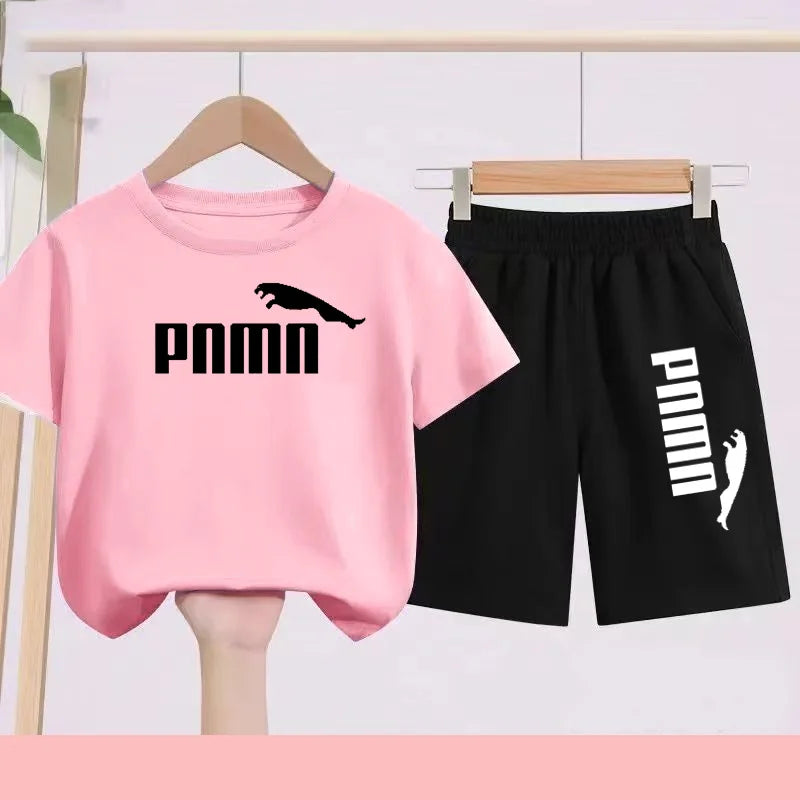 Summer 2 Piece Set 3-12 Age Children T-Shirt Letters Casual Short Sleeve+Shorts Boy Girl Comfortable Breathable Sportswear