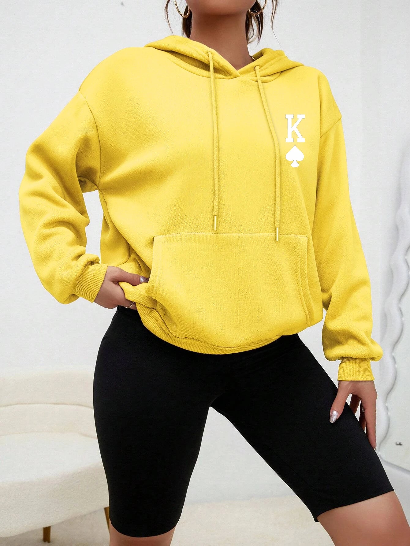 Poker K Simple Printed Hoodie - 4. yellow