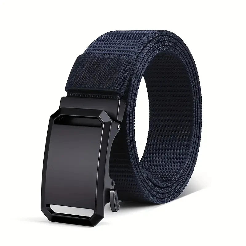 Men’s tactical nylon belt with automatic metal buckle for work and sport -  blue