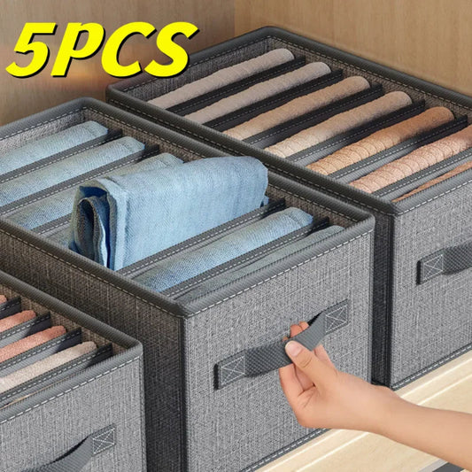 Foldable closet organizer boxes for clothes, pants, socks, underwear, and T-shirts, ideal for drawers and wardrobes
