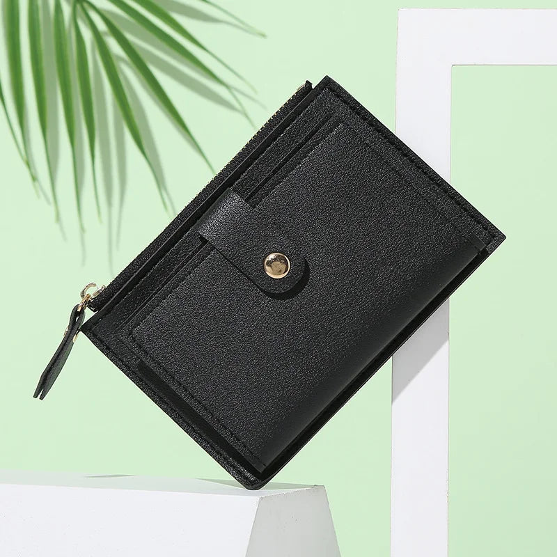 Women's PU leather mini wallet with zipper, hasp, and multi-card slots  - 006