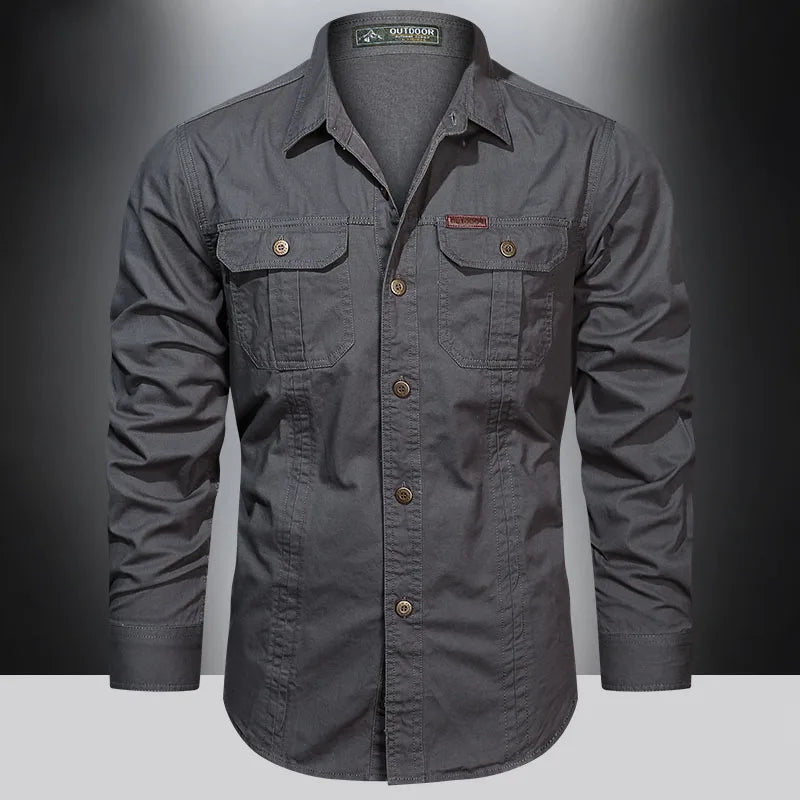 Cotton Cargo Shirt for Men Long Sleeve - 3
