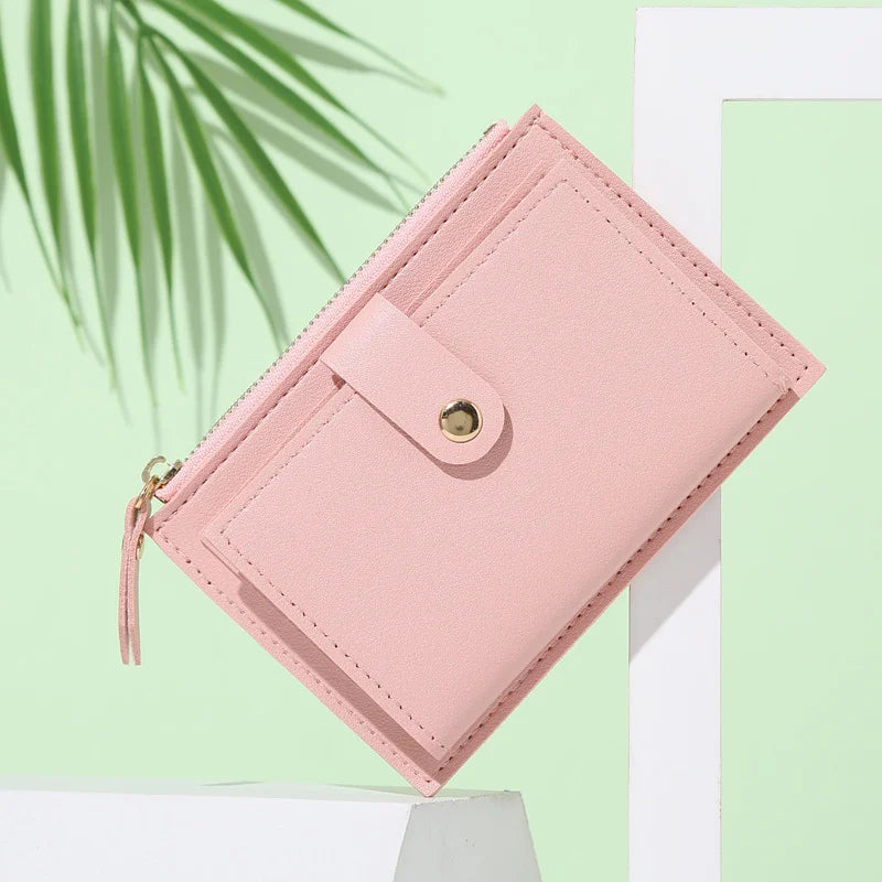 Women's PU leather mini wallet with zipper, hasp, and multi-card slots  - 001