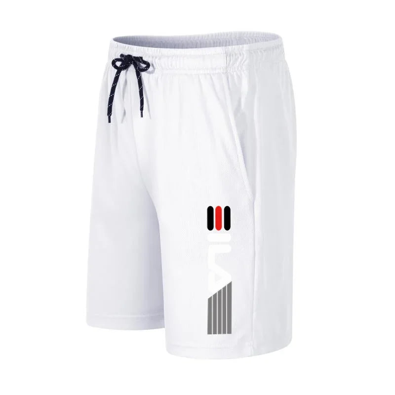White shorts with a logo on a white background