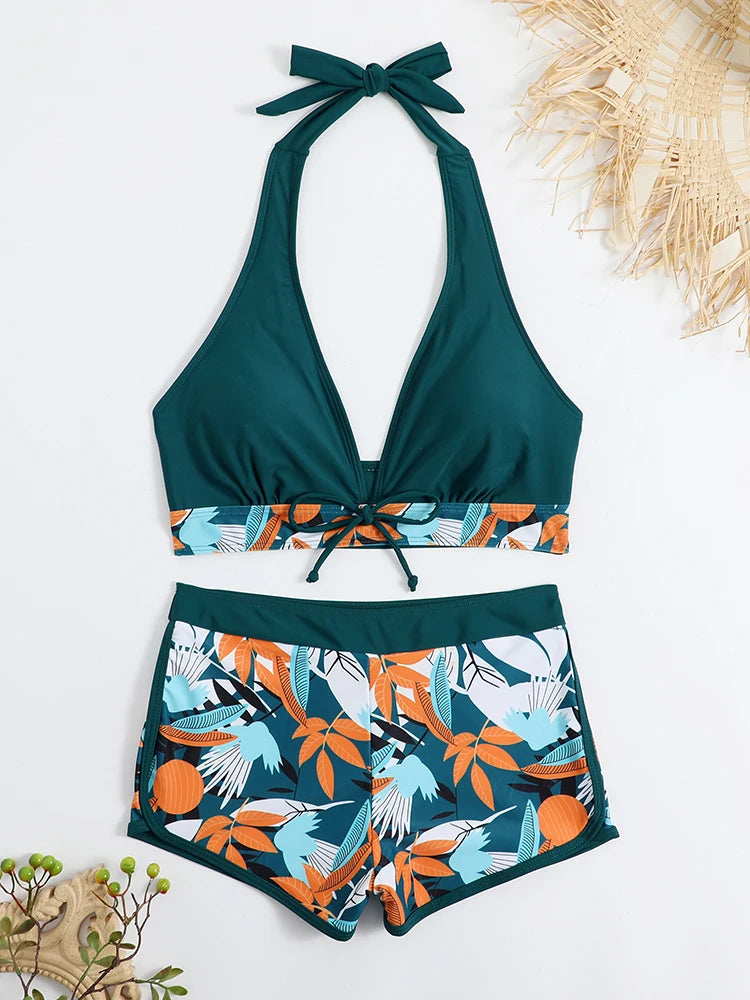 Women’s Halter Bikini Set | High Waist Printed Swimwear
