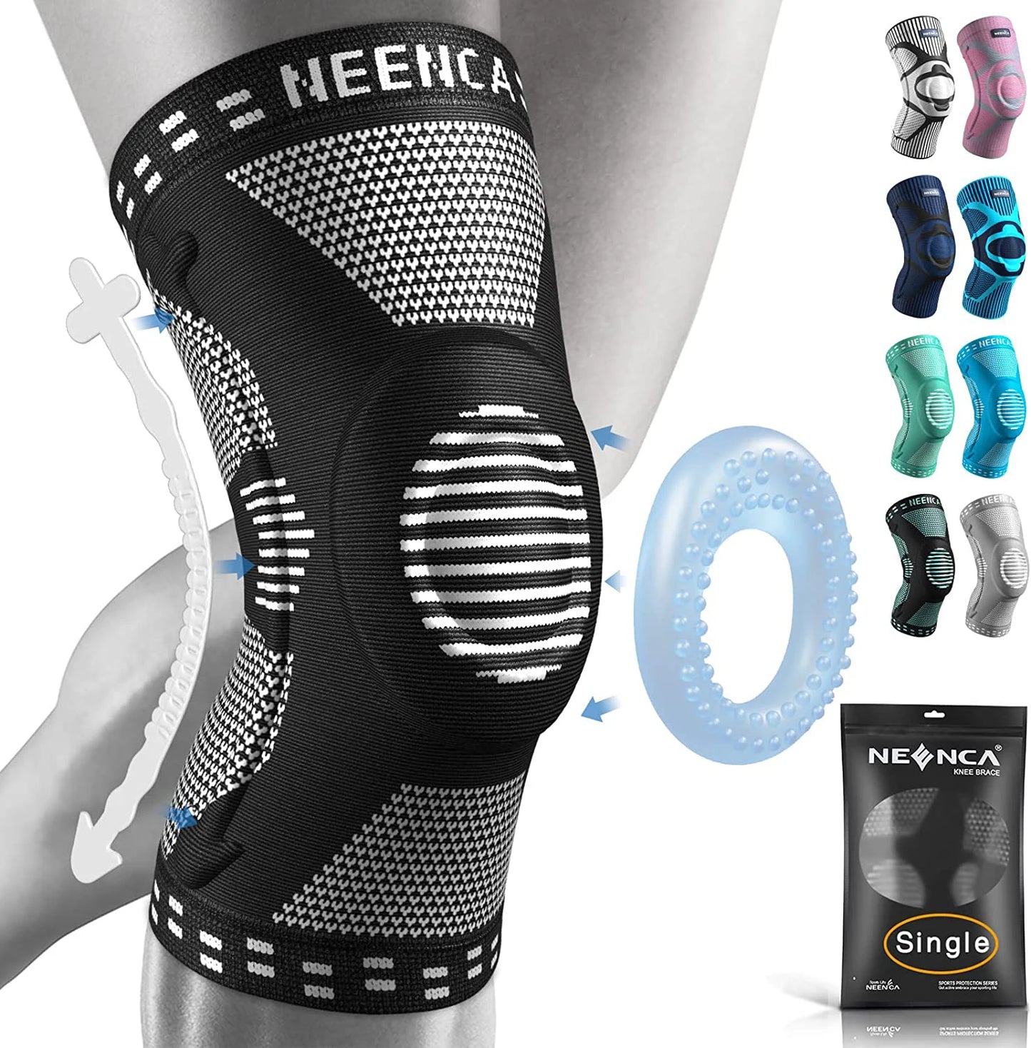NEENCA compression knee brace sleeve for pain relief, meniscus tear, ACL, arthritis, and joint injury recovery black 