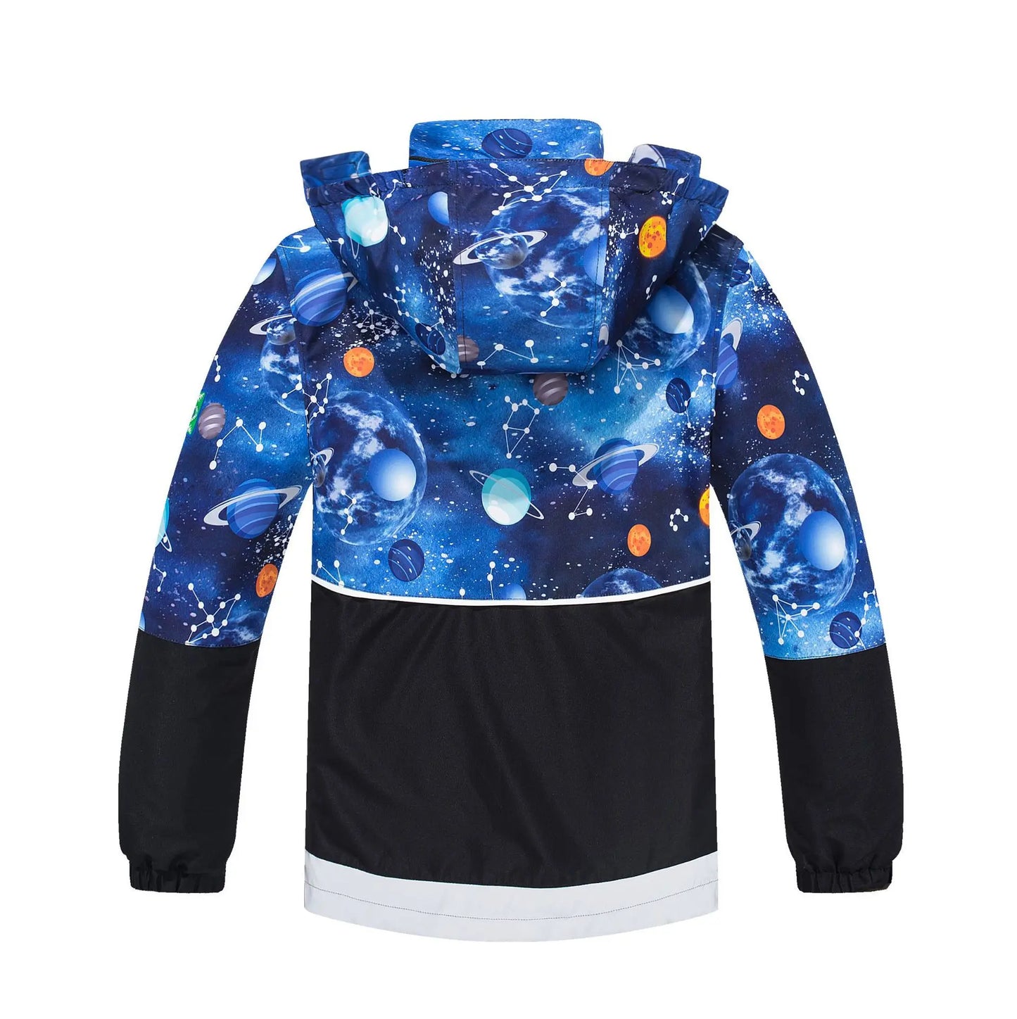 Children's jacket with space-themed design on a white background