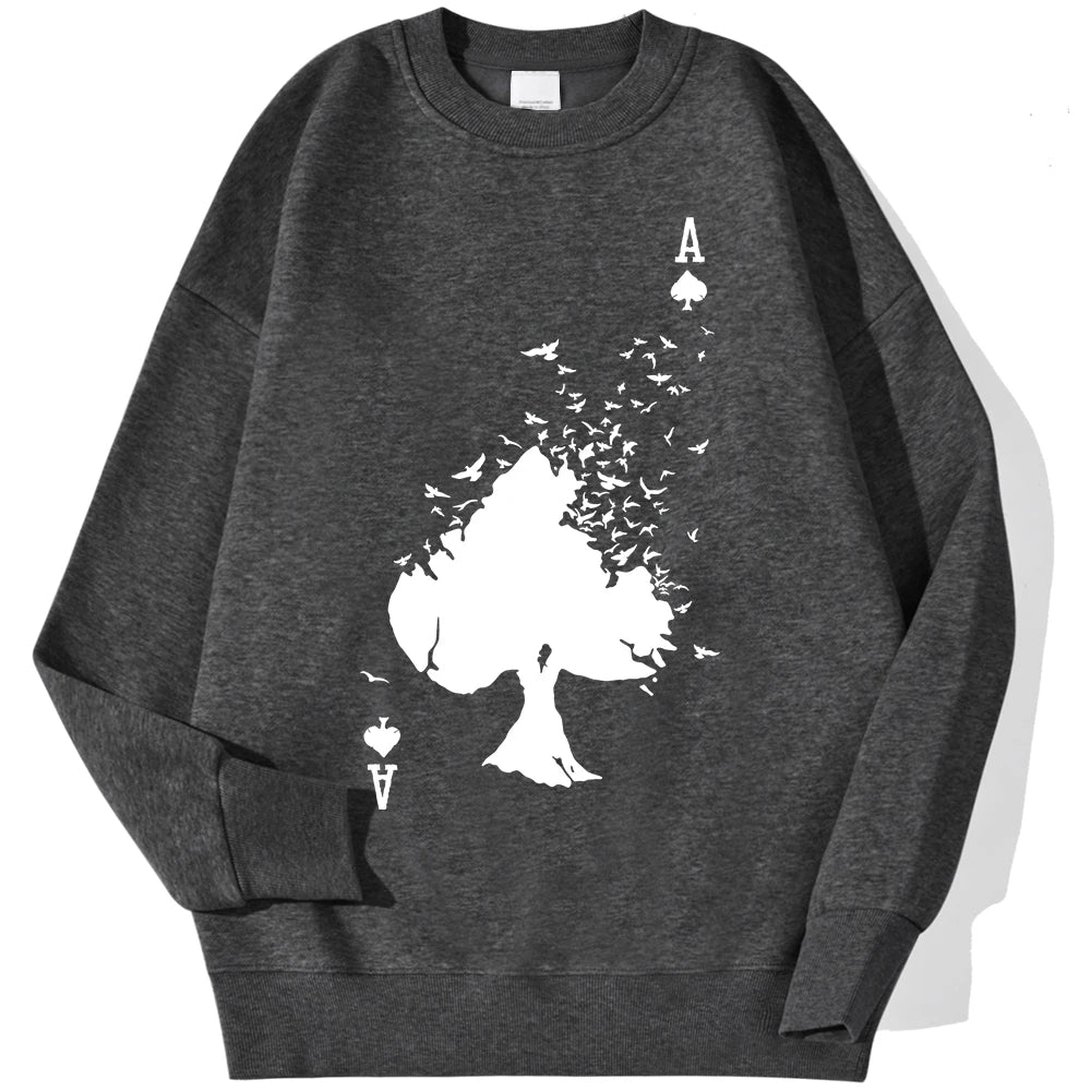 Drifting Spades Black Pattern Sweatshirt – Hip Hop Style Fleece Pullover for Men  -  gray dark