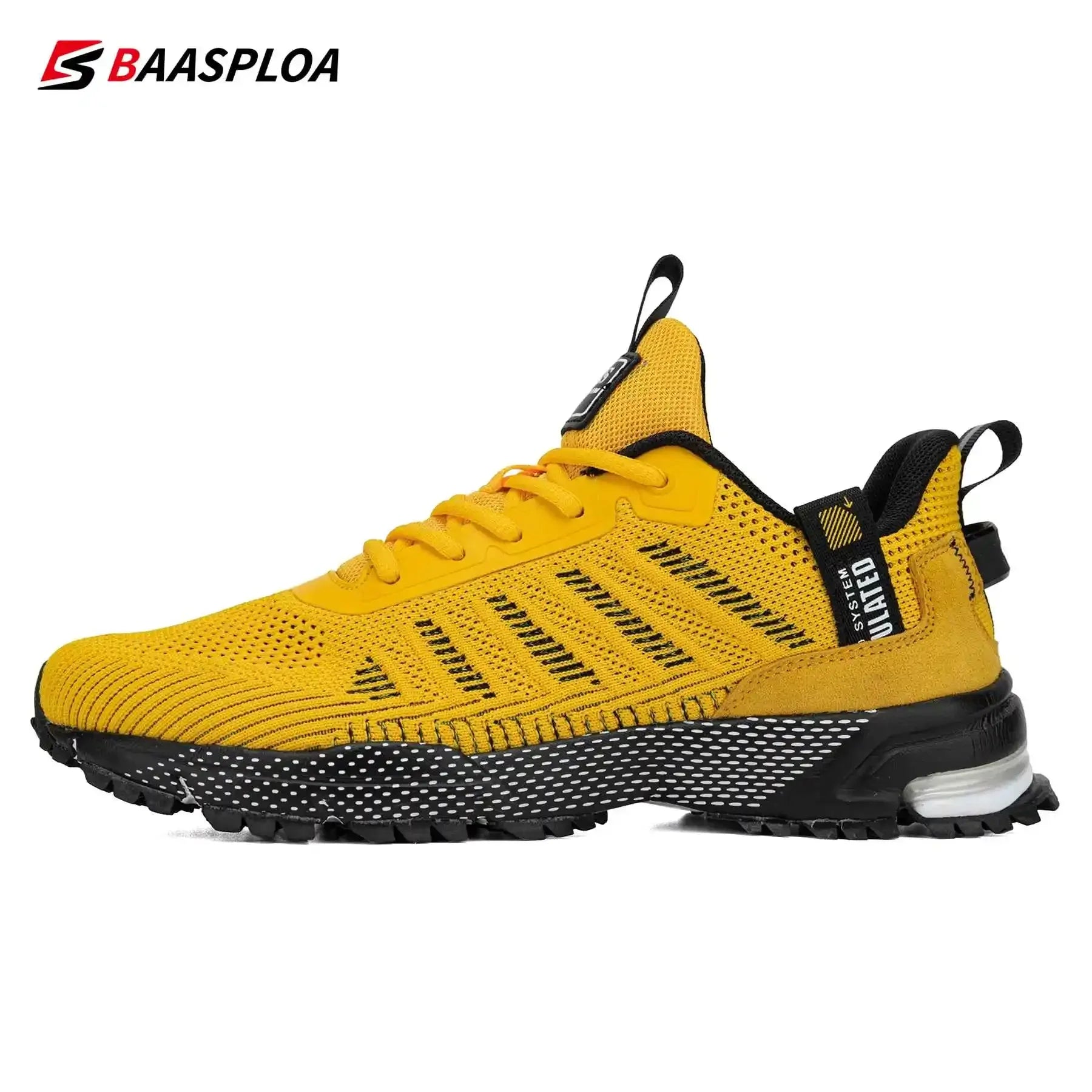 Baasploa men's mesh breathable running shoes – lightweight non-slip sneakers in plus size yellow