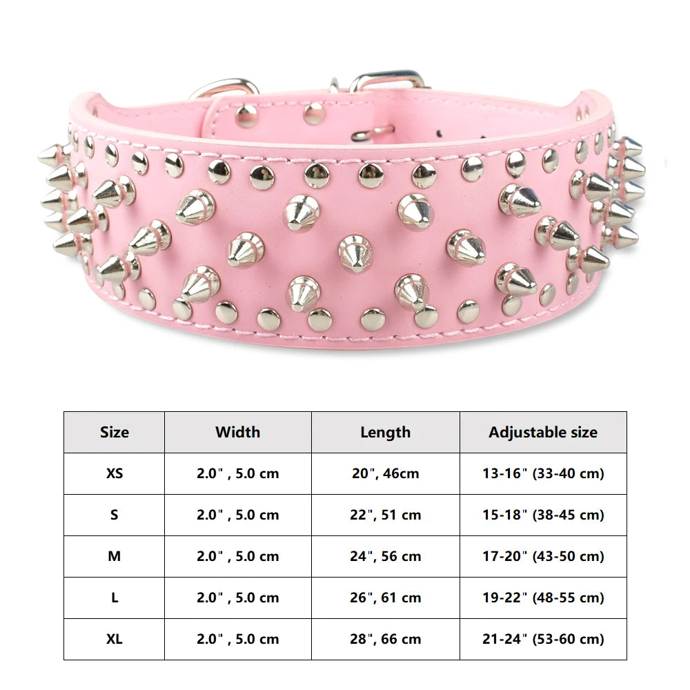 Spiked Studded Leather Dog Collar - 18.measurements 