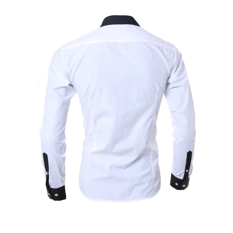 Men’s Slim White Striped Shirt – Long Sleeve Business Casual Top