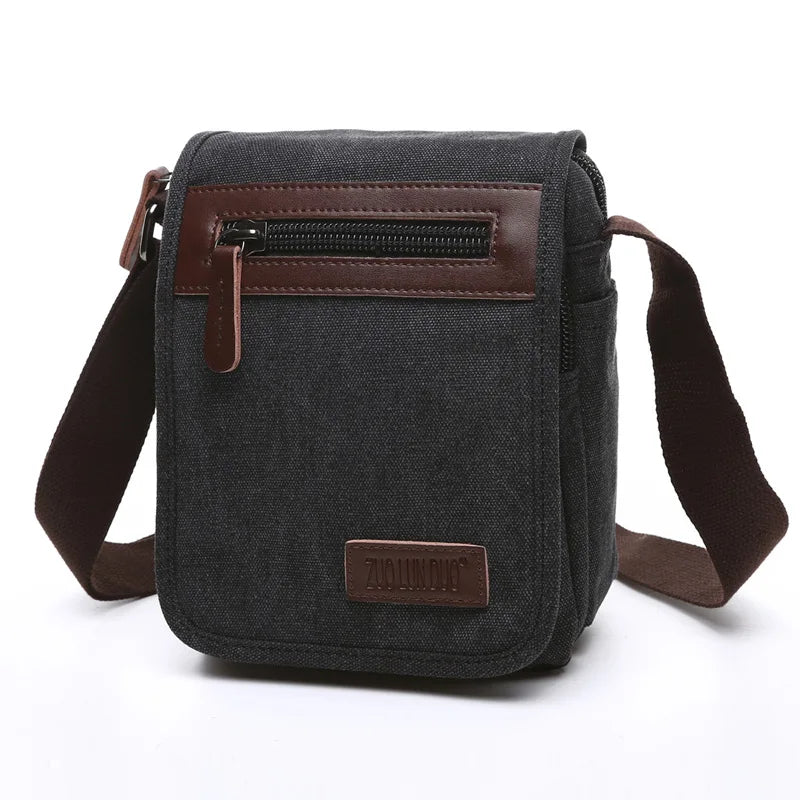Black shoulder bag with brown accents on a white background