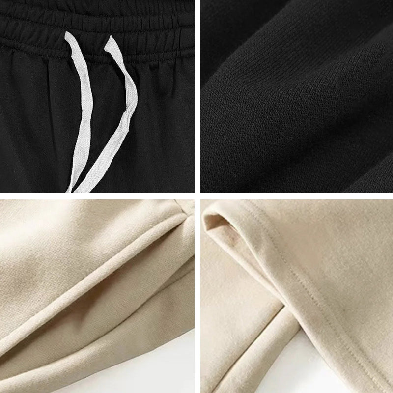 Four square images showing black and beige fabric textures.