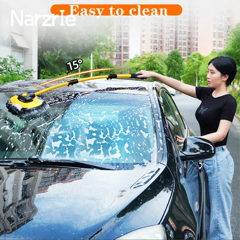Telescoping car wash mop with retractable bent bar for easy cleaning   -4