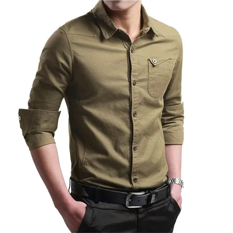 Green shirt with rolled-up sleeves on a white background
