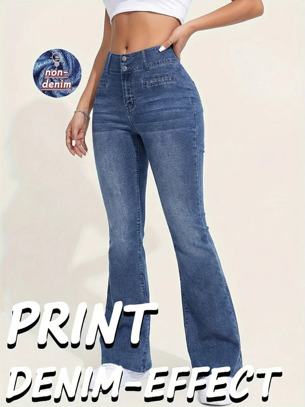 Flared jeans with a denim effect on a light background