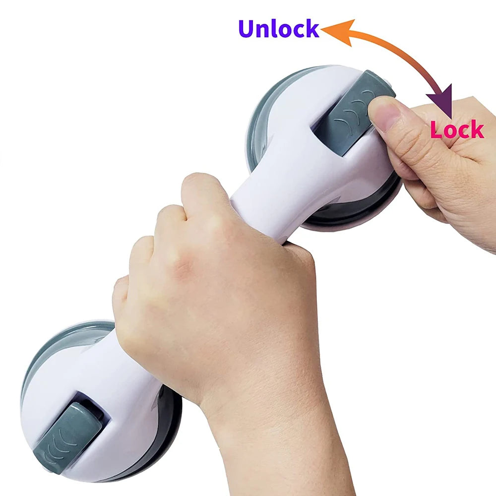 Bathroom shower grab bars with ultra-grip dual locking suction cups for anti-slip safety and support-- lock