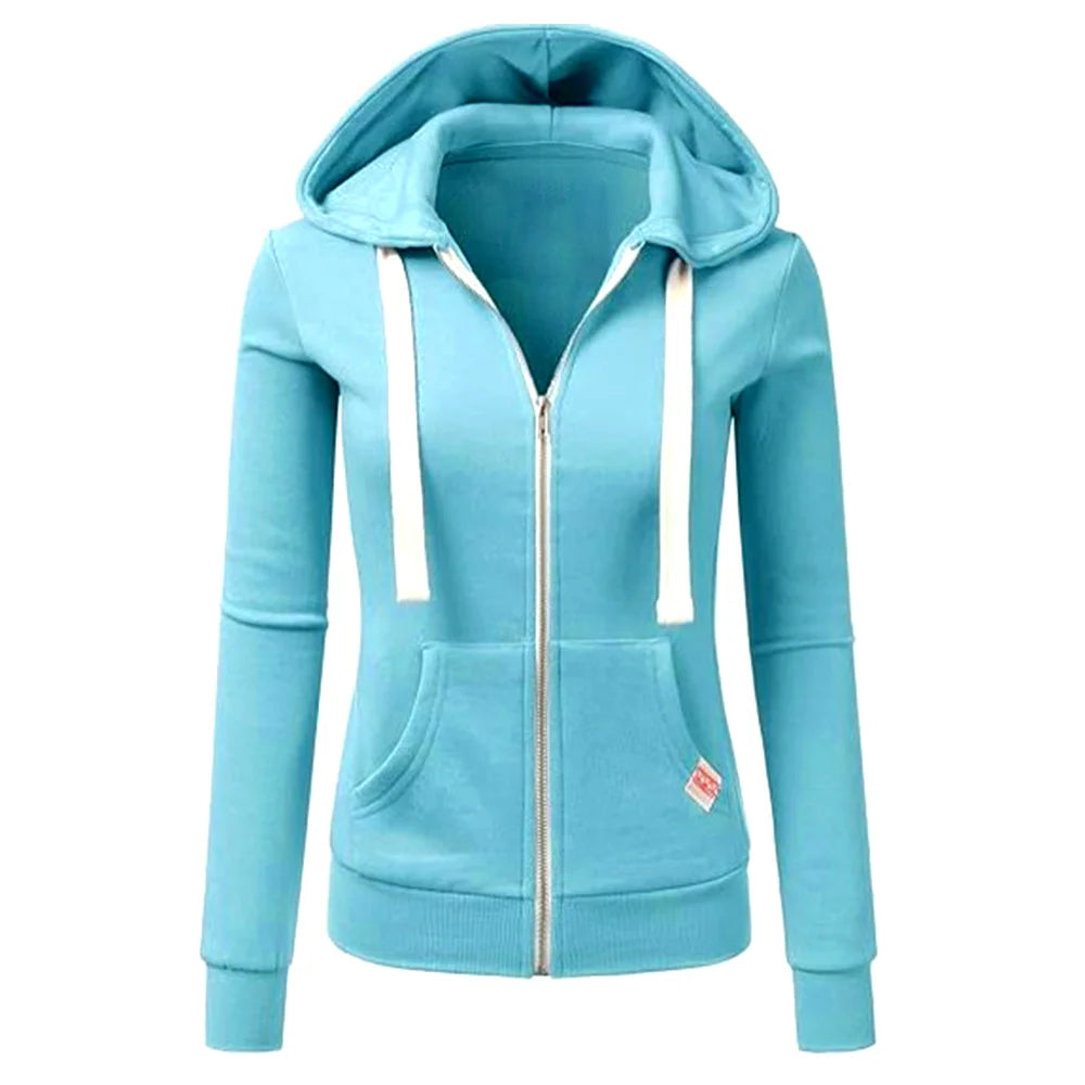 Light blue hoodie with a zipper on a white background