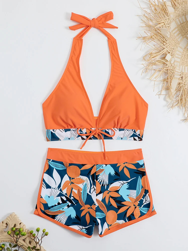 Women’s Halter Bikini Set | High Waist Printed Swimwear