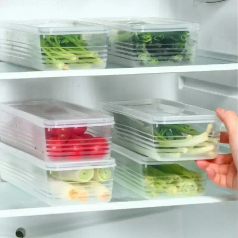 Rectangular refrigerator fresh-keeping box with lid for scallions, coriander, vegetables, sealed cold storage kitchen organizer 1
