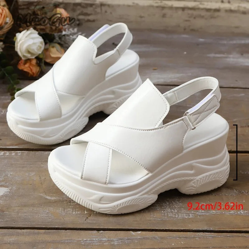 New Summer Fashion Comfortable Round-toe Wedge Light Roman Sandals Non-slip Thick-soled Platform Sandals for Women Sandalias