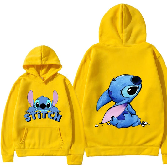 Yellow hoodie with cartoon character on front and back