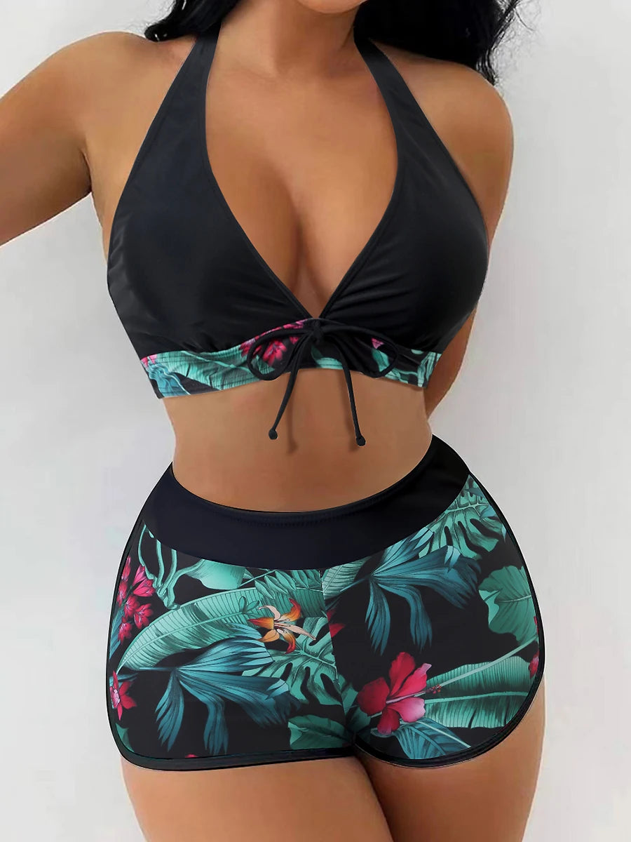 Women’s Halter Bikini Set | High Waist Printed Swimwear