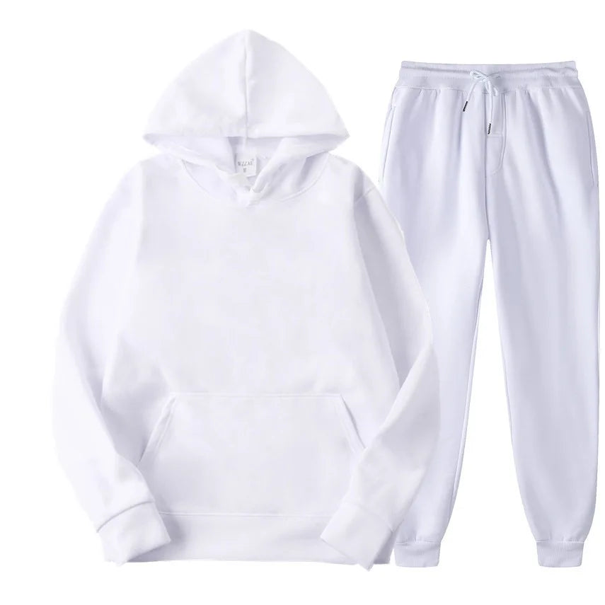 White hoodie and pants set on a white background