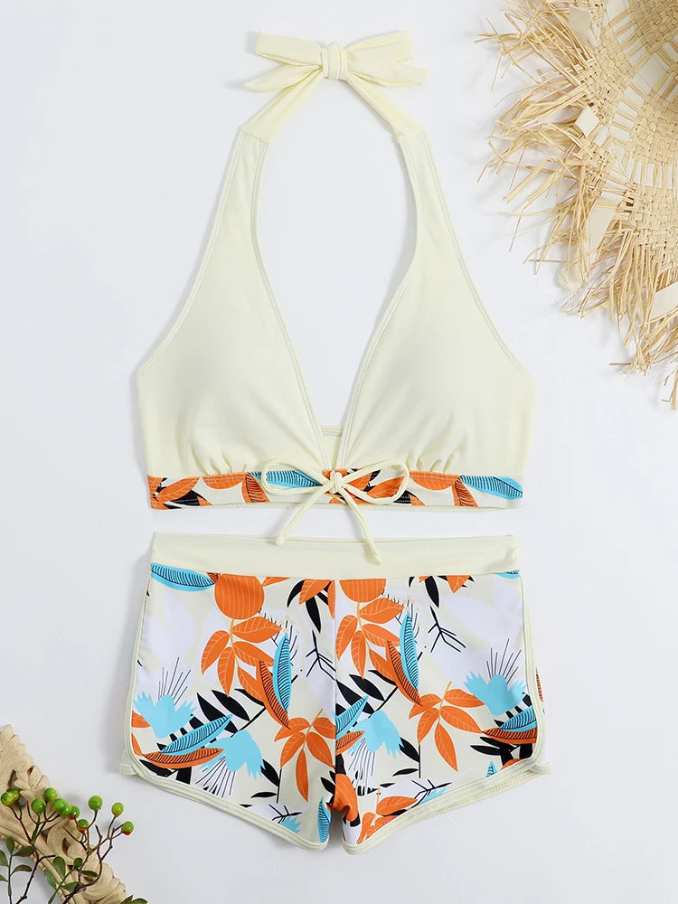 Women’s Halter Bikini Set | High Waist Printed Swimwear