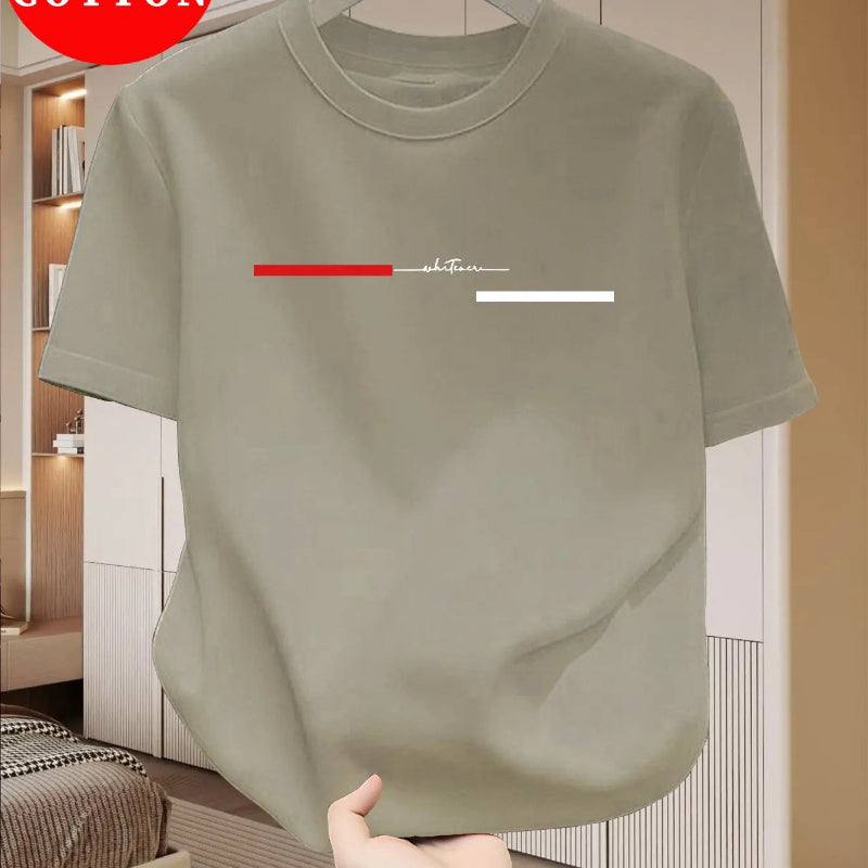 Green t-shirt with a logo on a hanger against a neutral background