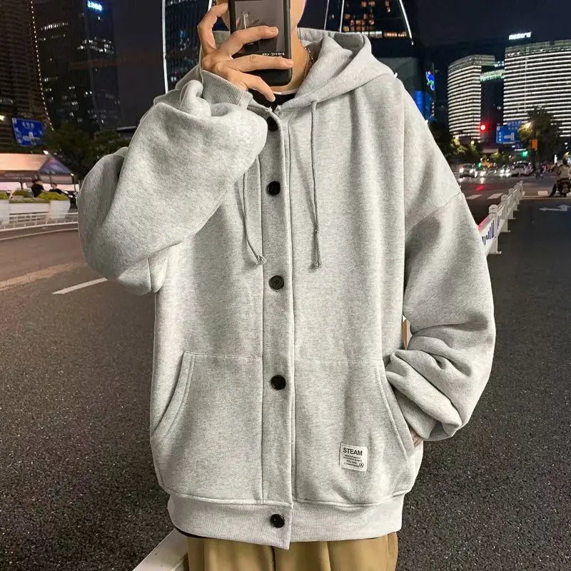  Men's Hoodies Kpop Style Streetwear  - Gray