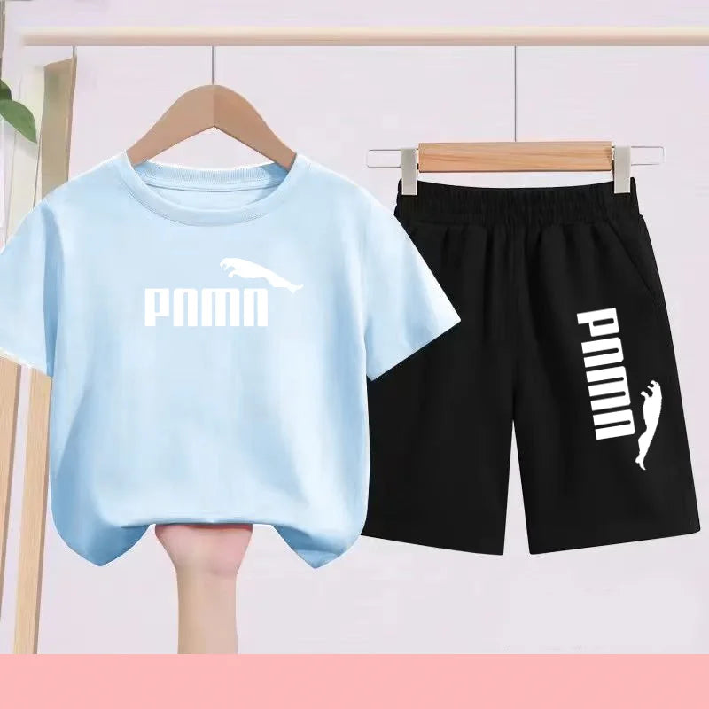Summer 2 Piece Set 3-12 Age Children T-Shirt Letters Casual Short Sleeve+Shorts Boy Girl Comfortable Breathable Sportswear