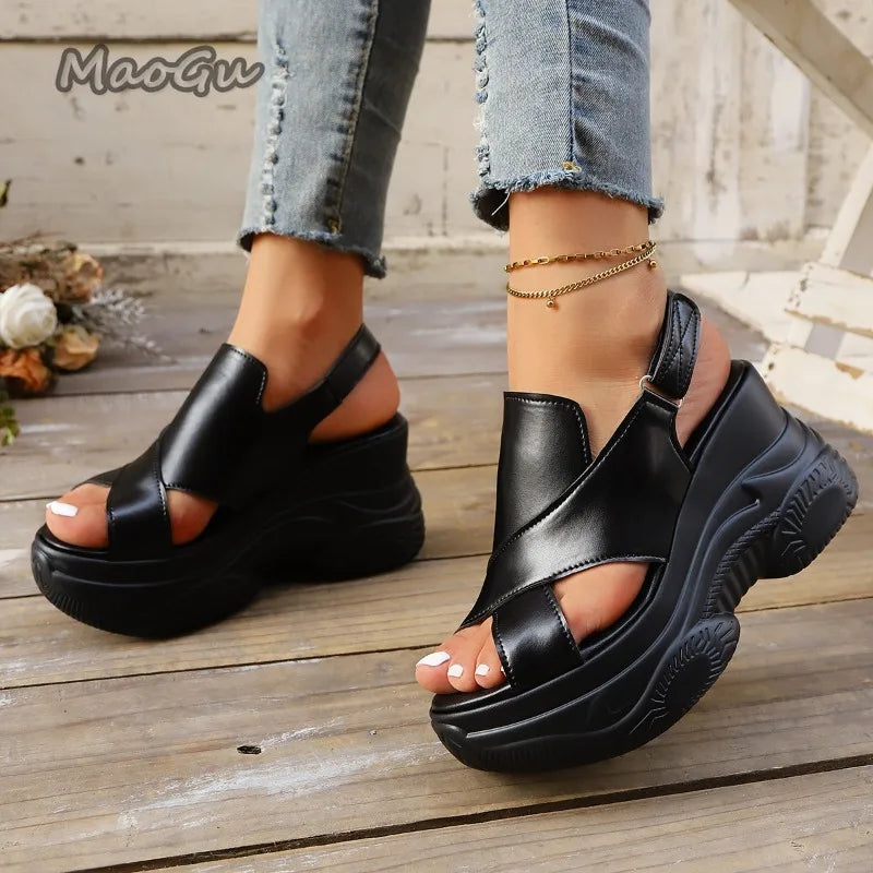 New Summer Fashion Comfortable Round-toe Wedge Light Roman Sandals Non-slip Thick-soled Platform Sandals for Women Sandalias
