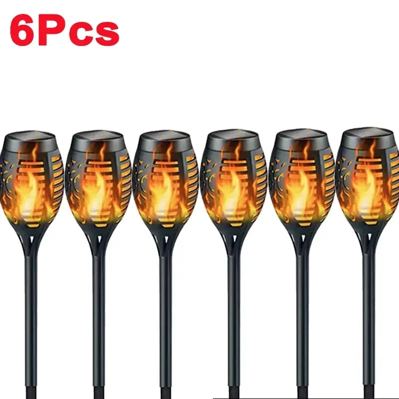 Waterproof solar flame torch lights for garden, patio, and path decoration. -6 pcs