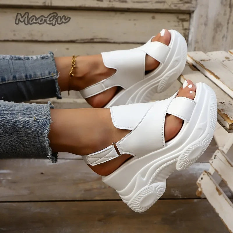 New Summer Fashion Comfortable Round-toe Wedge Light Roman Sandals Non-slip Thick-soled Platform Sandals for Women Sandalias