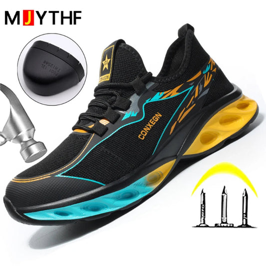 Men’s steel toe safety work shoes with anti-smashing and anti-piercing design, protective indestructible sports security boots