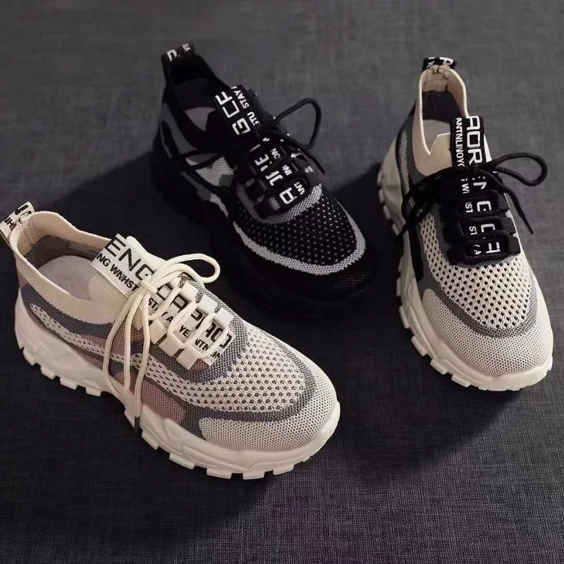 Step up in style with 2024’s hottest mesh sneakers! Lightweight, bold & breathable. Shop now for trendy comfort with a thick sole & Korean street flair brown gray black